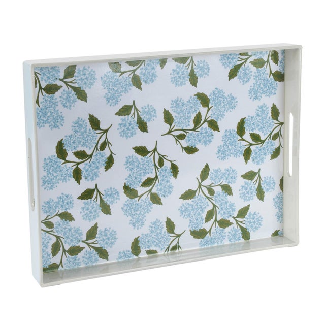 Serve in style with this charming Blue Hydrangea Floral Tray. Featuring a fresh botanical print of soft blue hydrangea...
