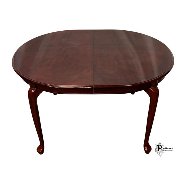 Wood Vintage Queen Anne Style High Gloss Mahogany Extension Dining Table For Sale - Image 7 of 11