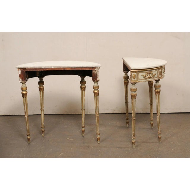 A Pair - 18th Century Italian Marble Top, Gilt Demi-Lunes For Sale - Image 10 of 12