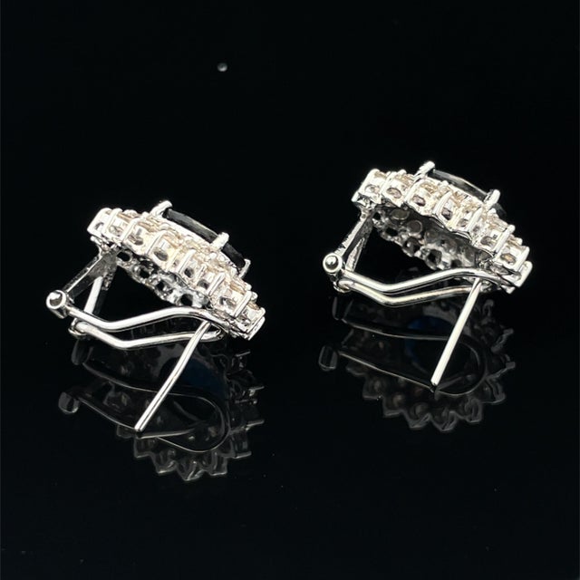 14k White Gold Blue Sapphire and Diamond Double Halo Earrings, A Pair For Sale - Image 9 of 10