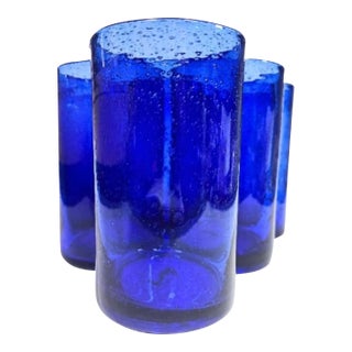 Bubbled Cobalt Tumblers- Set of Six For Sale