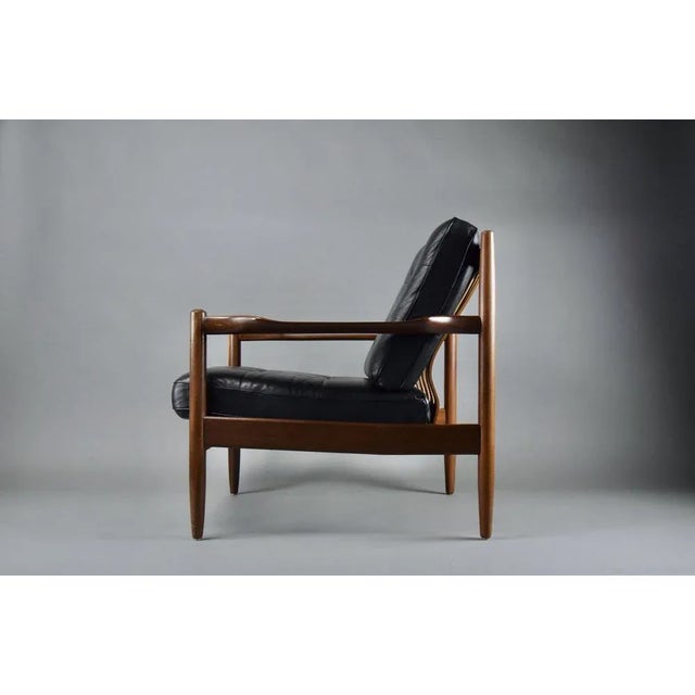 Wood Mid-Century Danish Black Leather and Wood Lounge Chair by Grete Jalk, 1955 For Sale - Image 7 of 13