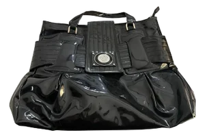 1990s Vintage Black Leather and Plastic Hand-Bag by Gianni Versace