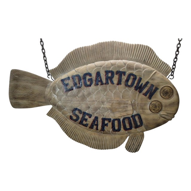Edgartown Seafood Carved Flounder Trade Sign For Sale