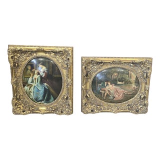 Romantic Scenes, 1950, Oils on Canvases, Set of 2 For Sale