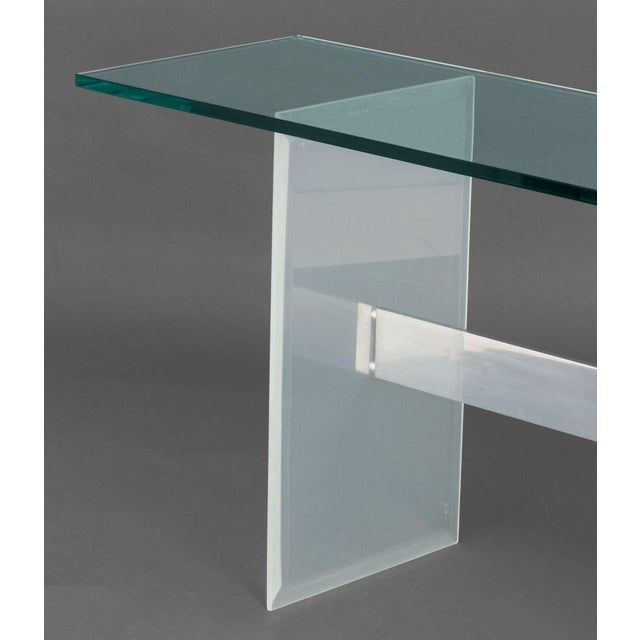 Modern Glass Top Console Table With Lucite and Steel Base For Sale In New York - Image 6 of 9