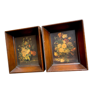 1950s Small Framed Floral Prints - a Pair