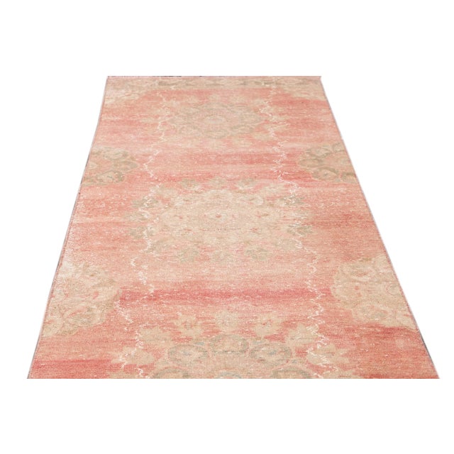 Turkish 1960s Vintage Turkish Handmade Pink Medallion Floral Wool Runner For Sale - Image 3 of 9