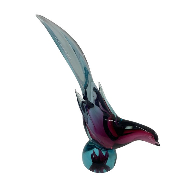 Mid-Century Modern Murano Glass Bird Sculpture in Blue and Amethyst For Sale - Image 3 of 9