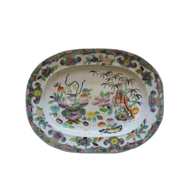 Chinoiserie Antique Stephan Folch Ironstone Imari Bamboo & Basket China Serving Platters - Set of 3 For Sale - Image 3 of 16