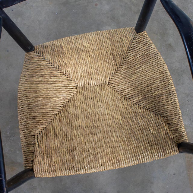 Mid-20th Century Italian MCM Ladderback Armchair Black Frame With Rush Seat Manner of Gio Ponti For Sale - Image 14 of 18