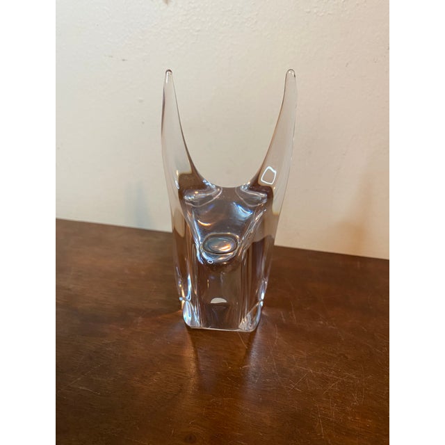 Art Deco Vintage Daum France Signed Crystal Figurine Doberman Bull Head Paperweight For Sale - Image 3 of 13