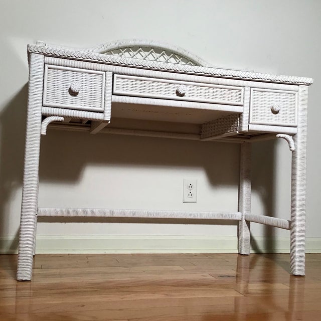 1960s Henry Link White Wicker Vanity Desk | Chairish