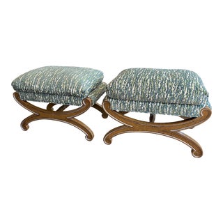 Curule Stool X-Benches With Upholstered, Down-Filled Cushions - a Pair For Sale