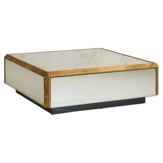 French Mirror + Brass Square Coffee Table, 1970s For Sale