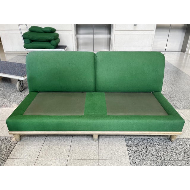 Custom Carved Oak & Green Linen Sofa by Steven Gambrel For Sale - Image 17 of 18