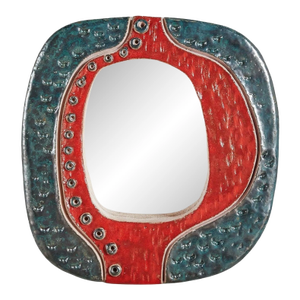Red + Blue Ceramic Mirror by Nathalie Soufflet, France 21st Century