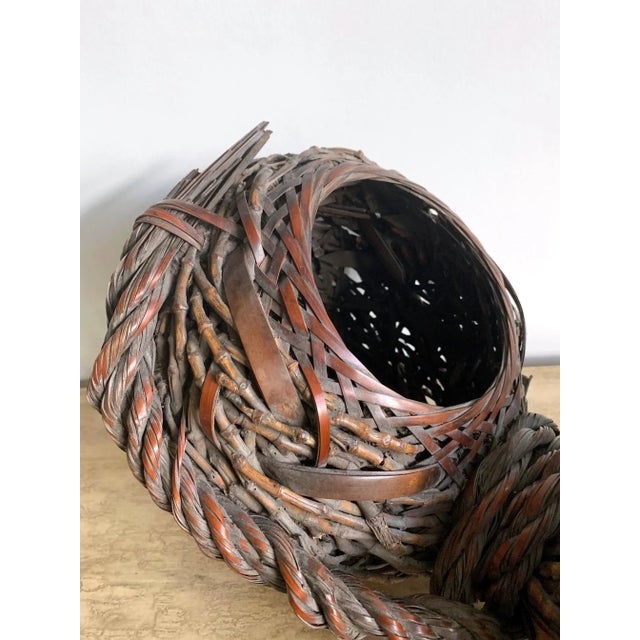 Coffee Antique Japanese Gourd Shape Bamboo Ikebana Basket For Sale - Image 8 of 11