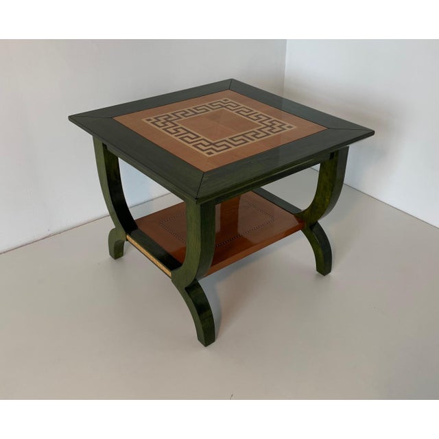 Italian Green Aniline and Maple Coffee Table, 1980s For Sale - Image 6 of 9
