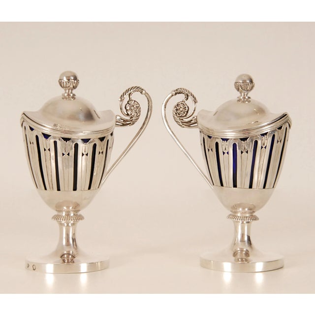 Napoleonic Sterling Silver and Blue Glass Liners 1st Empire