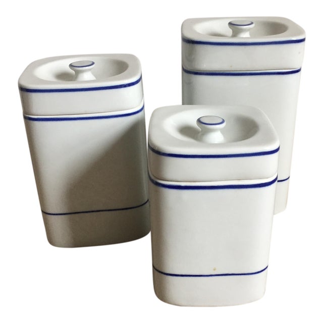 Vintage Hand Painted Blue And White Canister Set Set Of 3 Chairish