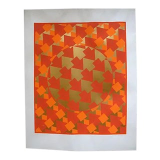 Mid-Century Op Art Silkscreen Poster Geometric Orange Gold For Sale