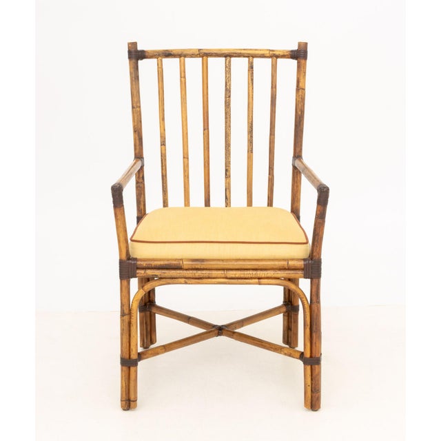 Set of Six Pierce Martin Modern Bamboo and Rattan Wrapped Arm Chairs For Sale - Image 10 of 14