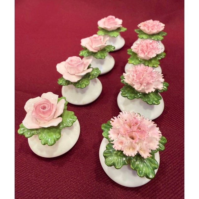 Vintage Porcelain Pink Floral Individual Salt & Pepper Shakers - Set of 8 For Sale In Des Moines, IA - Image 6 of 6