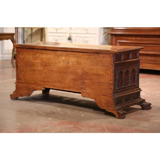 17th Century Italian Carved Cassone Trunk With Drawers and Inside Carved Panel For Sale - Image 11 of 12