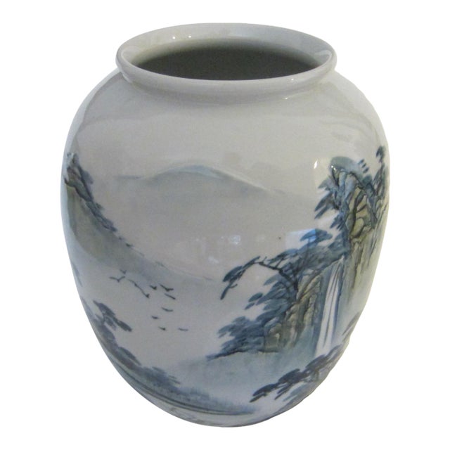 Monumental Chinoiserie Botanical Japanese Scenic Baluster Vase With Calligraphy Signature For Sale