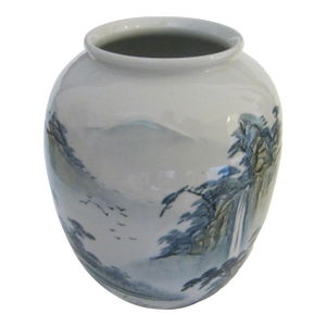 Monumental Chinoiserie Botanical Japanese Scenic Baluster Vase With Calligraphy Signature
