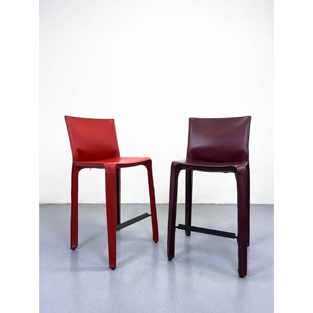 Leather Bar CAB 410 Stools in Bordeaux Red by Mario Bellini for Cassina, Set of 2 For Sale - Image 12 of 12