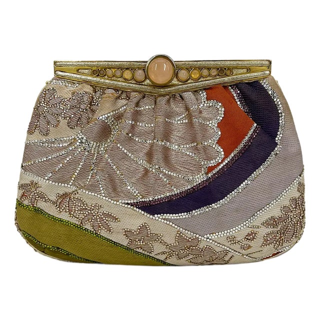 Judith Leiber Vintage Silk and Swarovski Crystal Multicolor Clutch For Sale