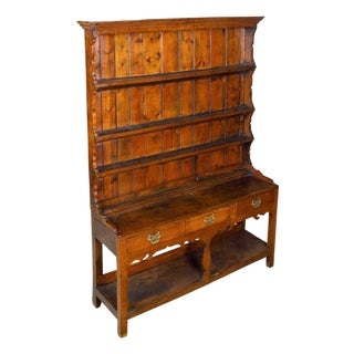 19th Century Welsh Country Cupboard Dresser with Open Shelves and Three Drawers For Sale