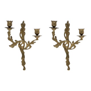 Mid 20th Century Brass Acanthus Leaf Wall Sconces - a Pair For Sale
