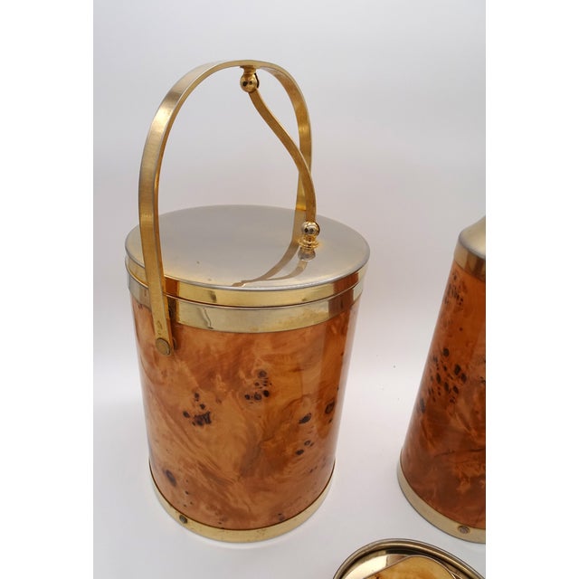 Italian Walnut Serving Set Including Tray, Ice Bucket, Thermos and Coasters, 1970s, Set of 4 For Sale - Image 12 of 18