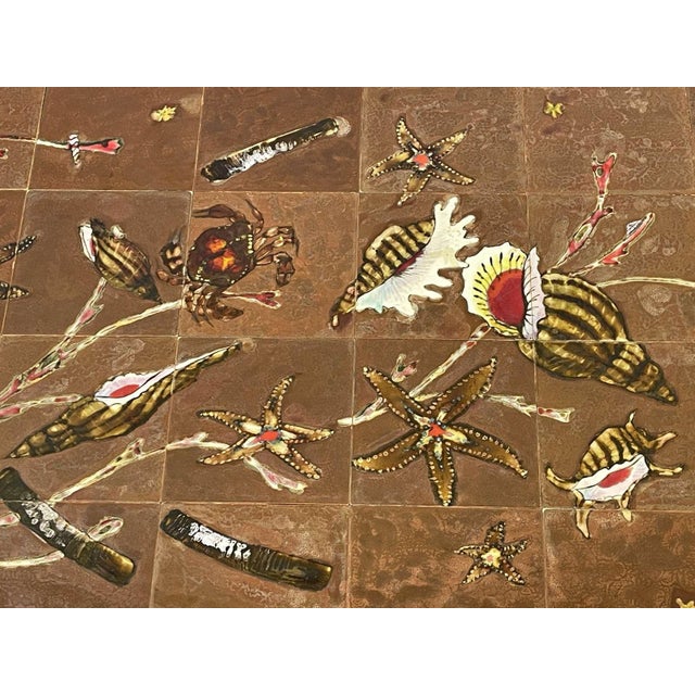 Wrought Iron Console Table with Tiled Earthenware Top and Seabed Decoration, 1950s For Sale - Image 14 of 18