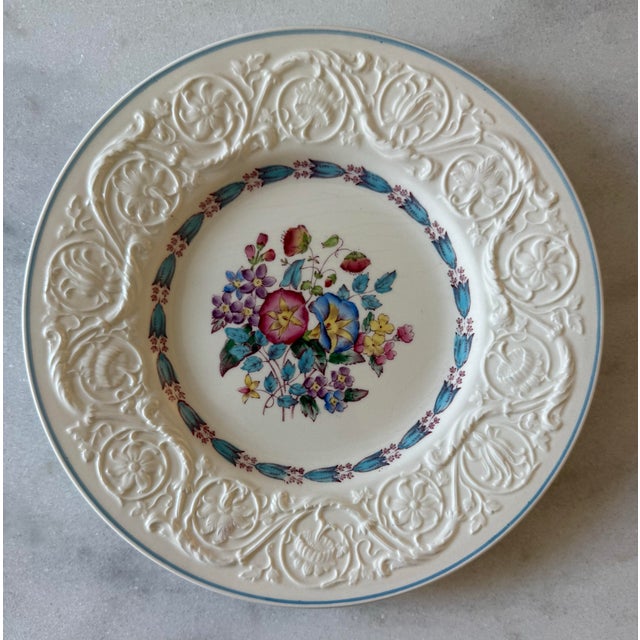 Set of 8 beautiful Wedgwood 8.5" salad plates in the floral pattern "Morning Glory". Plates feature a center full of...
