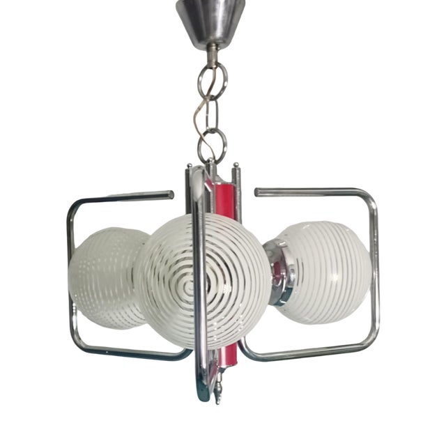 Funky Ceiling Lamp with Red Lacquered Metal Stem For Sale