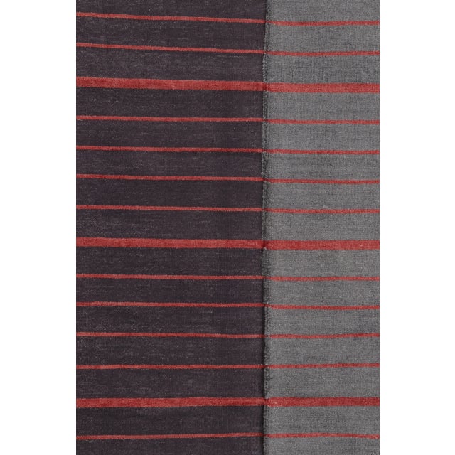 Rug & Kilim’s Contemporary India Dhurrie Rug in Gray and Red Geometric Stripes For Sale In New York - Image 6 of 9