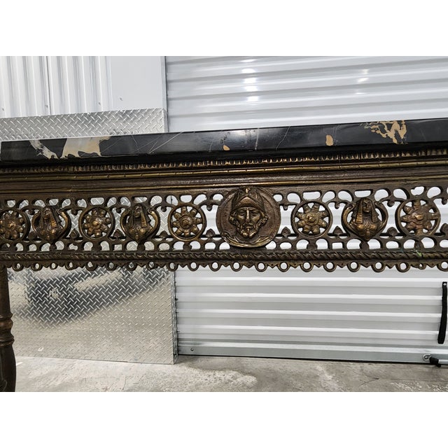 Metal Antique Oscar Bach Neoclassical Style Bronze & Wrought Iron Console Table With Marble Top For Sale - Image 7 of 12