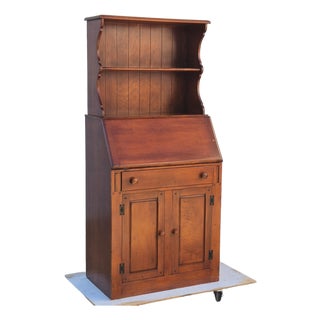 Circa 1930s Rustic Farmhouse Maple Cupboard Cabinet W/ Slant Front Desk For Sale