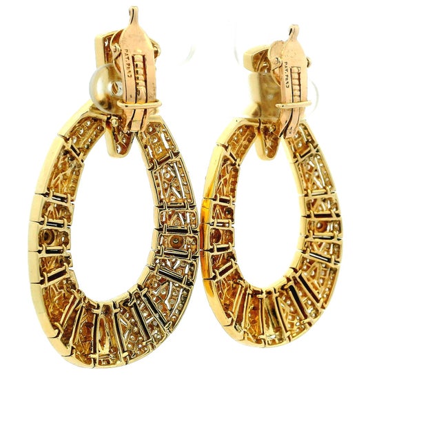 Vintage American 18k Gold 5 Carat Diamond Articulated Hoop Earrings, Pair For Sale - Image 9 of 14