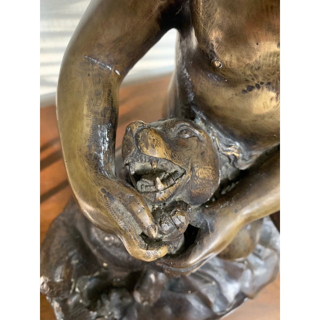 Mid 20th Century Vintage Bronze Style Sculpture of Child Bathing Dog Figurine – Classical European Style Statue For Sale - Image 5 of 12
