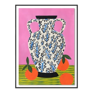 Vase with Oranges by Jelly Chen in Black Frame, XS Art Print For Sale