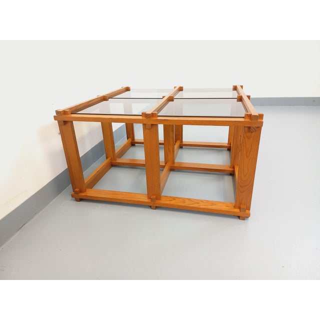 Vintage Square Coffee Table in Pine and Smoked Glass, 1970s For Sale - Image 13 of 18