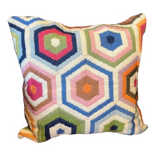 Jonathan Adler Multicolor Hexagon Embroidered Pillow For Sale