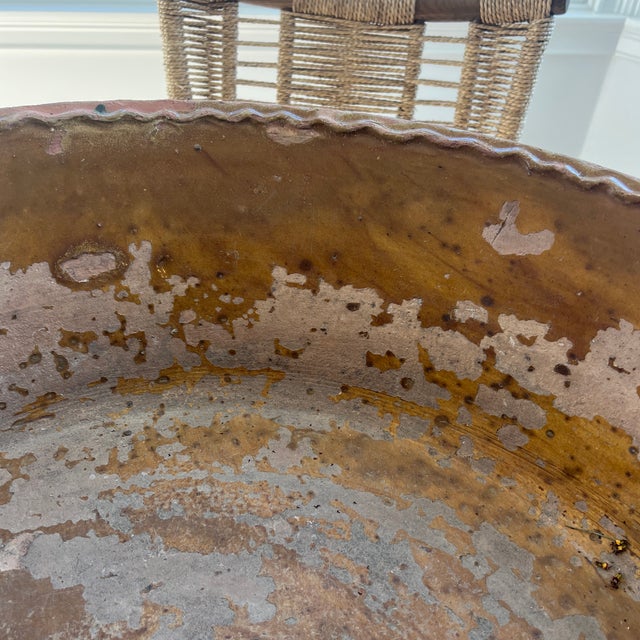 Ceramic Vintage Oversized French Hand Thrown Mustard Brown Glazed Stoneware Terracotta Bowl For Sale - Image 7 of 8