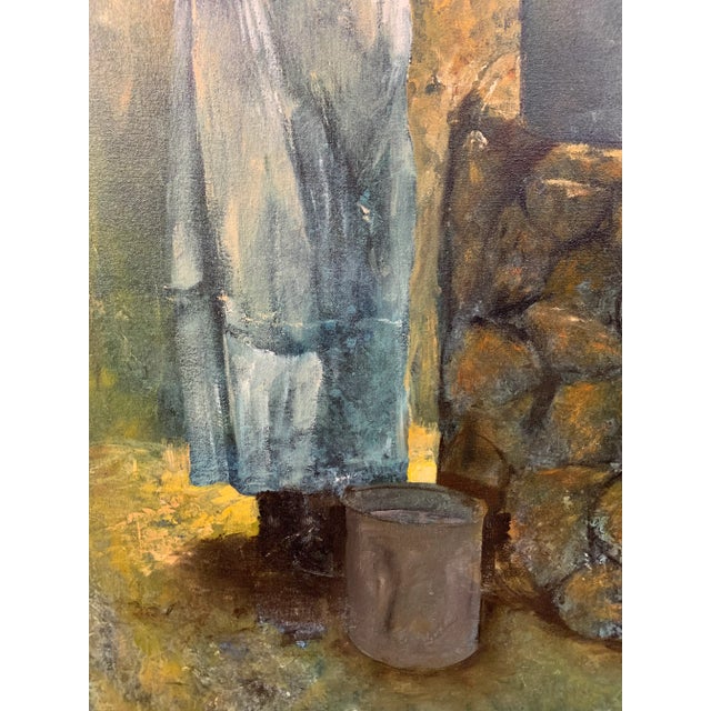Figurative Oil on Canvas Painting of Farmer Woman by Well, Signed & Framed For Sale - Image 4 of 13