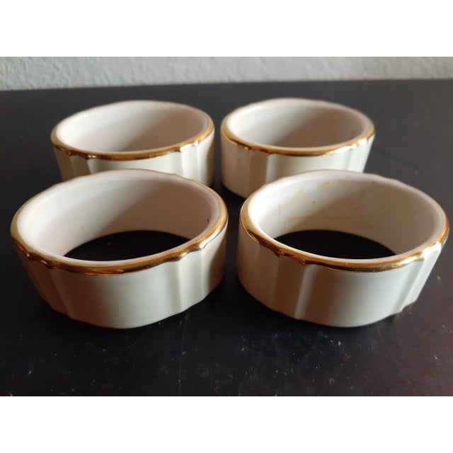 These are GORGEOUS LENOX USA Fine Porcelain Gilded Beige 2" Napkin Rings Set of 4. Procured at Estate auction BOX 11